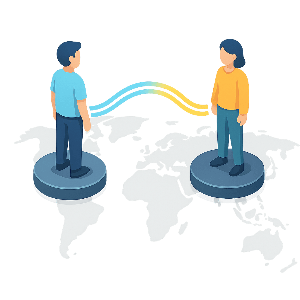 people connected by glowing network links symbolizing global communication