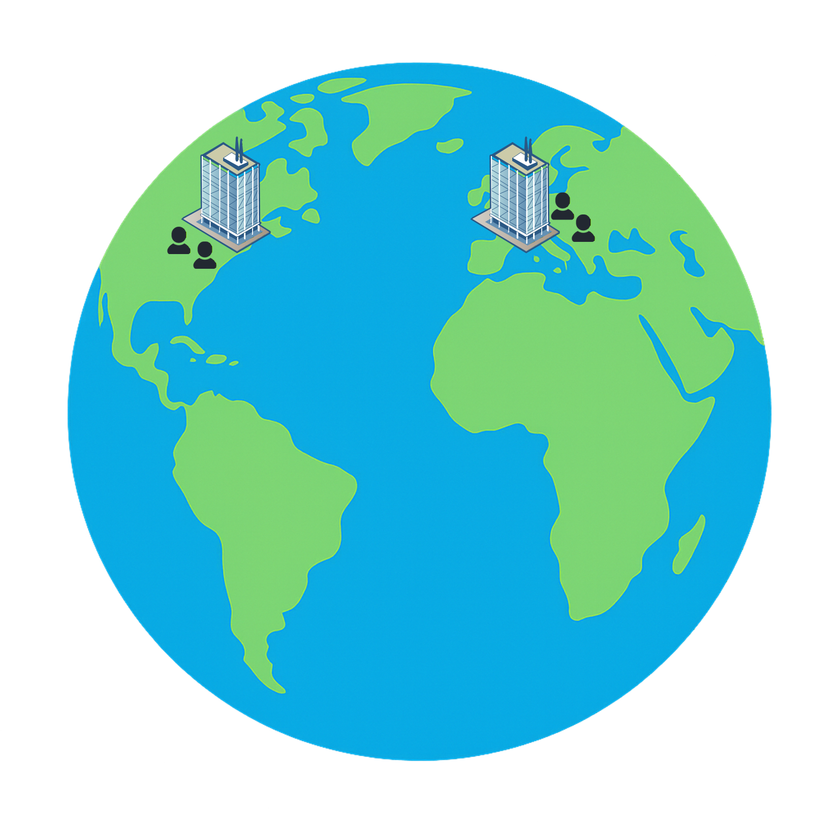 Global view showing two distant company LANs on different continents