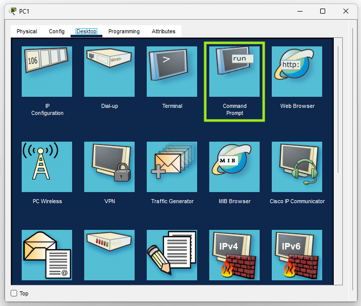 command prompt on packet tracer