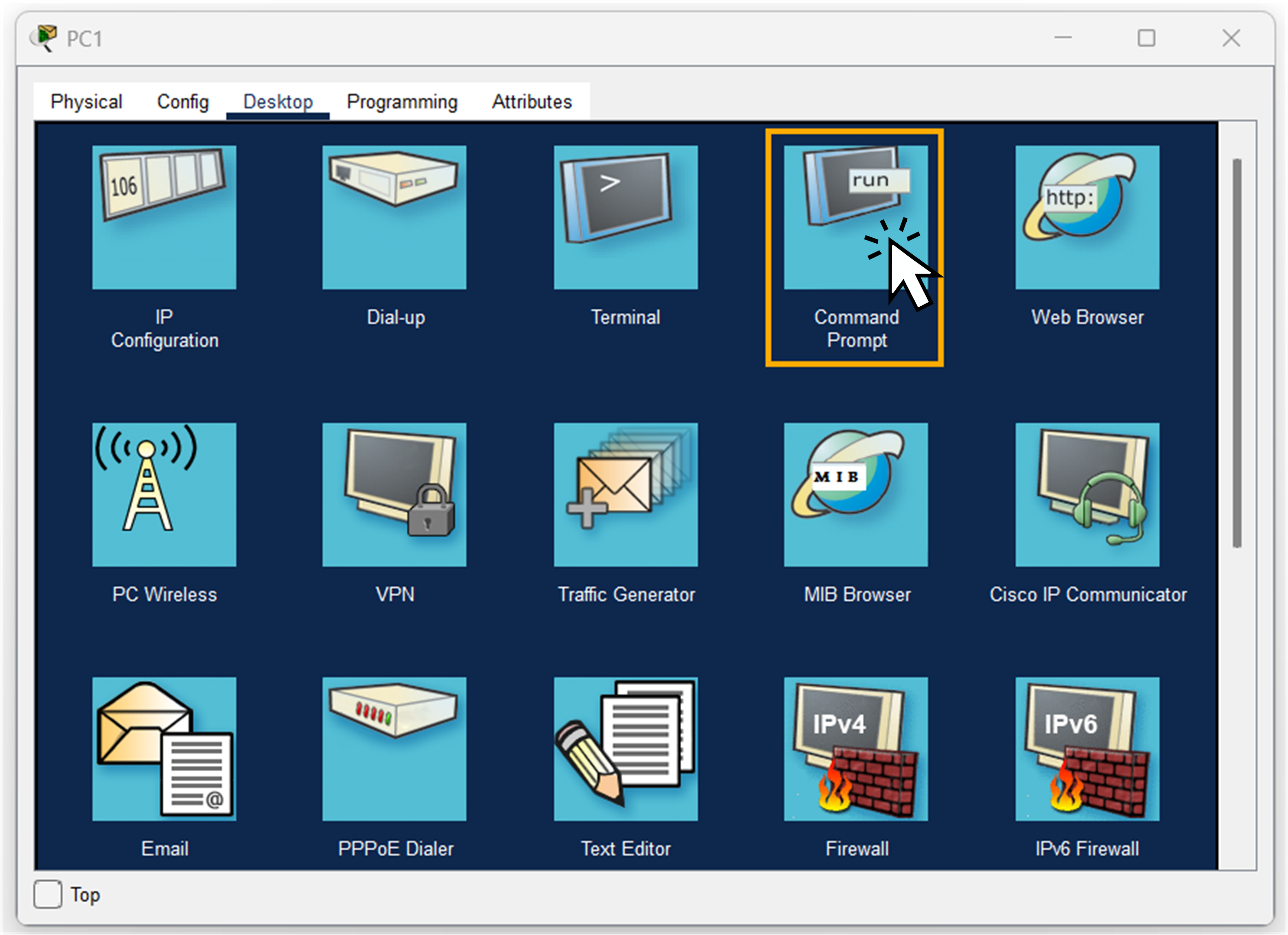 command prompt on packet tracer