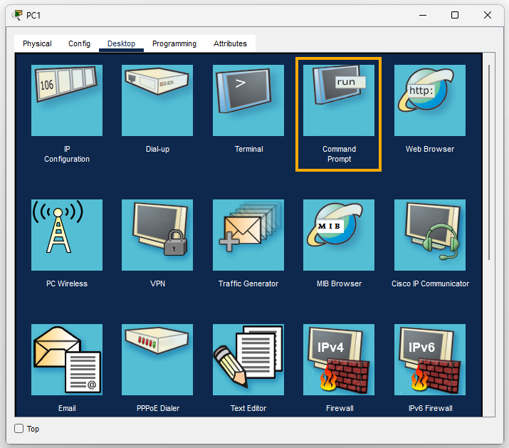 open command prompt in packet tracer