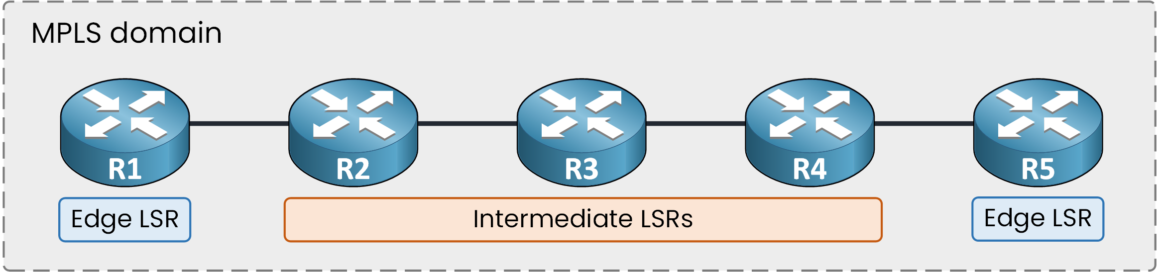 Diagram showing Edge LSR and Intermediate LSR router roles in an MPLS network